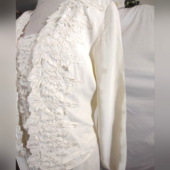 Wedding Dress+Jacket Straps,Vintage Ivory Lace Long Sleeve/Lace/Pleats/Midi, 10 - Picture 10 of 15